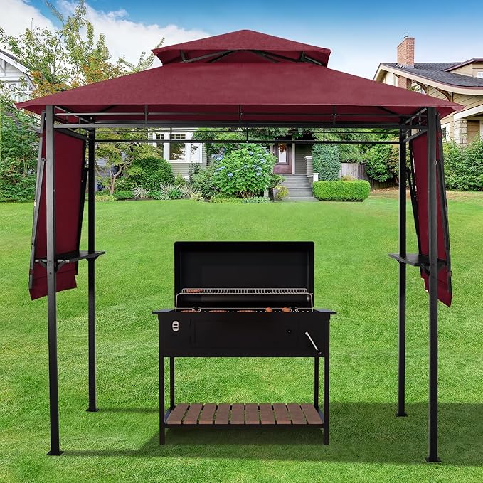 GARTOO 8' x 5' Dual‑Roof Grill Gazebo with LED Lights